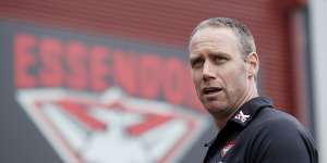 Essendon coach Ben Rutten addresses the media.