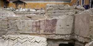 A fresco is seen on a wall after excavation at Nero’s Theatre. The site is due to be reburied when research is completed.