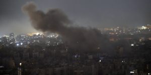 Smoke rises after an Israeli airstrike in Dahiyeh,Beirut.