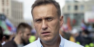 Opposition activist Alexei Navalny at a protest in Moscow,Russia in 2019.
