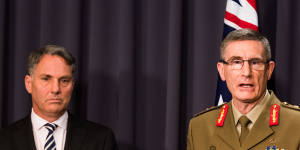 Deputy Prime Minister Richard Marles,left,with Chief of the Defence Force General Angus Campbell,at a press conference announcing senior ADF appointments. 