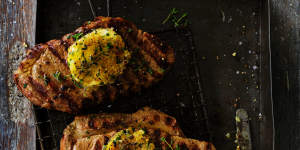 Adam Liaw's lamb steaks with caramelised onion butter.