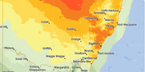 Bureau of Meteorology forecast map shows predicted heat in NSW on Friday. 