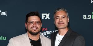 Sterlin Harjo and Taika Waititi at the premiere of Reservation Dogs.