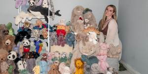 Sophie Barker and her collection of Jellycat toys.