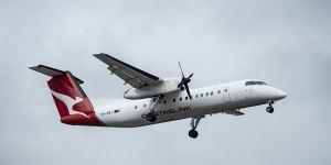 A QantasLink Dash-8 similar to the aircraft involved in the serious incident at Mildura Airport.