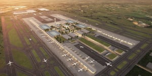 An artist’s impression of Western Sydney Airport. A Liberal MP has criticised the government for not putting in place a windfall gains tax to capture increased values around major infrastructure projects.