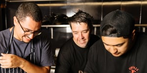 Shui co-owner and head chef Leigh Power (centre) with his kitchen crew at one of Subiaco’s newest hip bars and restaurant.