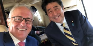 Malcolm Turnbull with Shinzo Abe in Japan on January 18,2018.