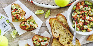 Julia Busuttil Nishimura’s prawn toasts with chilli,lime and avocado.