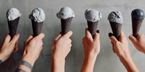 Greyscale,an artwork of grey ice-cream at M Pavilion Melbourne.