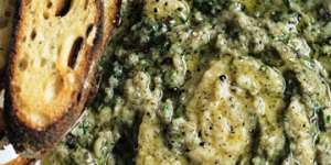 Eggplant caviar on bruschetta.