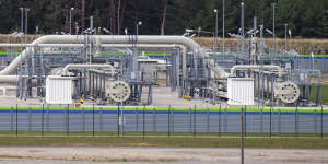 Pipe systems and shut-off devices are seen at the gas receiving station of the Nord Stream 2 Baltic Sea pipeline in Lubmin,Germany.