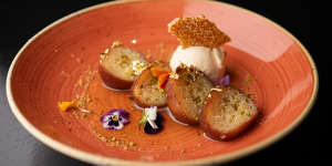 Gulab jamun,poached milk dumplings,are light and floral. 