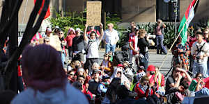 A pro-Palestinian rally in the Brisbane CBD earlier this year.