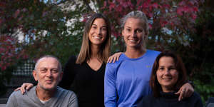 Hana Basic (wearing blue) with sister Mia and parents Zana and Armin. 