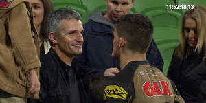 Father and son after his debut at AAMI Park.