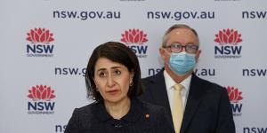 “Substantial increase”:NSW Premier Gladys Berejiklian and Health Minister Brad Hazzard at Tuesday’s COVID-19 update. 