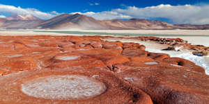 The Piedras Rojas geological formation in the Atacama Desert of Chile.