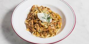 House-made spaghetti with braised pine mushrooms and goat's curd.