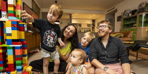 Georgia Potter Butler with partner Martin Boersma,and their children Finn (left),Juno (centre) and Leif Boersma (right).