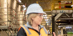 Prime Minister Anthony Albanese and Premier Jacinta Allan at the North East Link project in June.