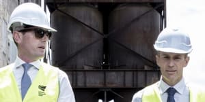 Dominic Perrottet and Rob Stokes tour the White Bay Power Station in Rozelle last November.