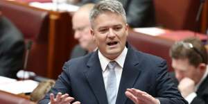 Finance Minister Senator Mathias Cormann,during question time in February.