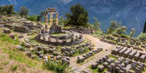 View of the Tholos at the sanctuary of Athena Pronaia,Delphi.