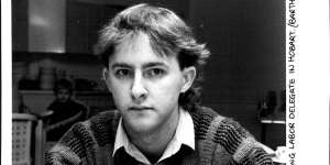 Marked as a rising star of the Labor left:Anthony Albanese as a Young Labor delegate in Hobart in 1986.