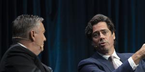 Eddie McGuire and Gillon McLachlan at the SportNXT conference in March.