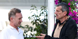Oracle Red Bull Racing team principal Christian Horner speaks to Guenther Steiner at Albert Park on Thursday.