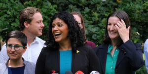 Greens leader Samantha Ratnam,with colleagues on Sunday,says her party is now a force to be reckoned with.