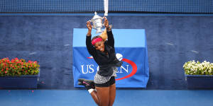 Serena Williams celebrates her win at the 2014 US Open.