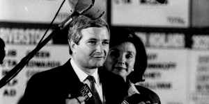 Nick Greiner and wife Kathryn in the tally room on election night in 1991.