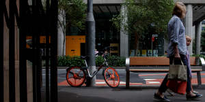 A Mobike abandoned in the Sydney CBD.