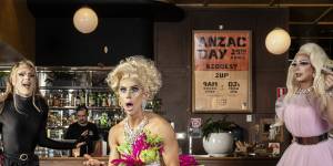 Drag queens Fairah,Tomi and Paris will be hosting Anzac Day two-up festivities at Kings Cross Hotel.