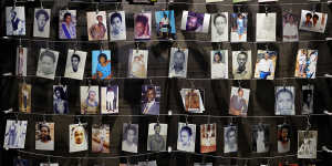 Photographs of Rwandan genocide victims on display at the Kigali Genocide Memorial.
