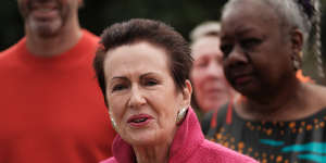 Clover Moore at Wimbo Park on Sunday after securing her sixth term as Sydney lord mayor.