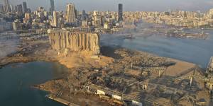 A drone picture shows a huge crater caused by an explosion in Beirut.