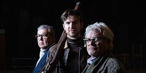 L-R Stuart Maunder (director),Ethan Jones (lead actor) and Reg Livermore (actor and writer). Ned Kelly the Musical by Victorian Opera. 