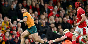 ‘Really proud’:Wallabies overcome red card to thump Wales