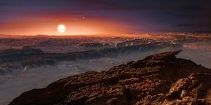 Artist’s impression of the surface of the planet Proxima b orbiting the “habitable zone” of our closest nearby star.