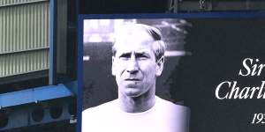 A tribute to Sir Bobby Charlton at Stamford Bridge before the Chelsea v Arsenal match.