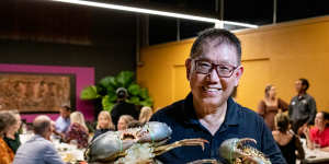 Jimmy Shu with mud crab at his excellent Darwin restaurant,Hanuman.