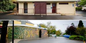Before and after:The public toilet block in Leura. New block by Welsh + Major. 