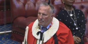 Former England cricketer Ian Botham takes up his seat in the House of Lords as Baron Botham of Ravensworth,in London,on Monday,October 5,2020.