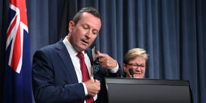 WA Premier Mark McGowan arrives at the press conference today.