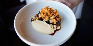 Glazed beef cheek with celeriac purée and Jerusalem artichoke.