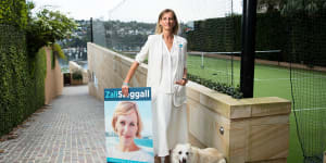 Zali Steggall supporter Anna Josephson with her dog,Tass,at her Beauty Point home in the seat of Warringah.